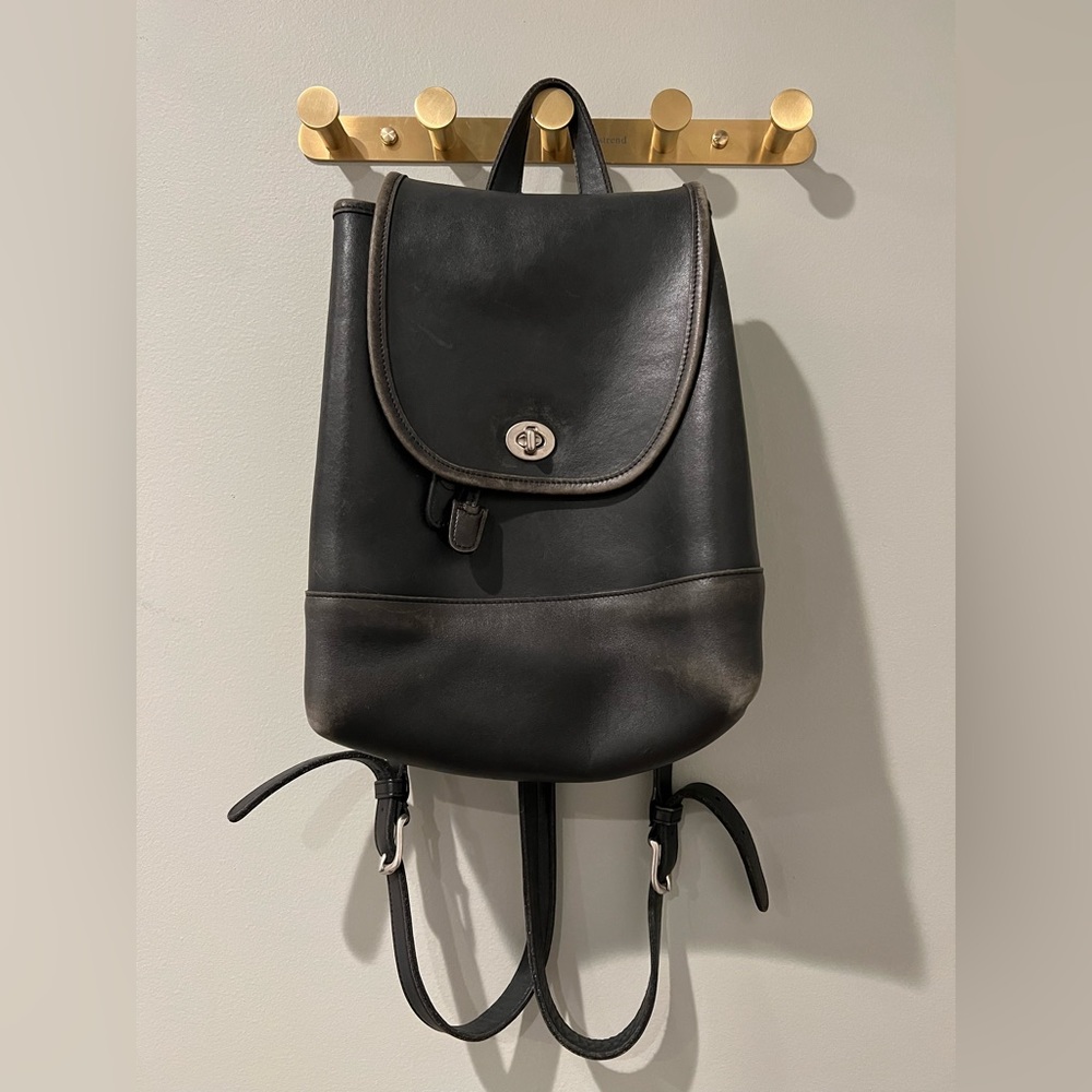 Vintage Coach Daypack Black Leather Backpack Shoulder Bag 9791